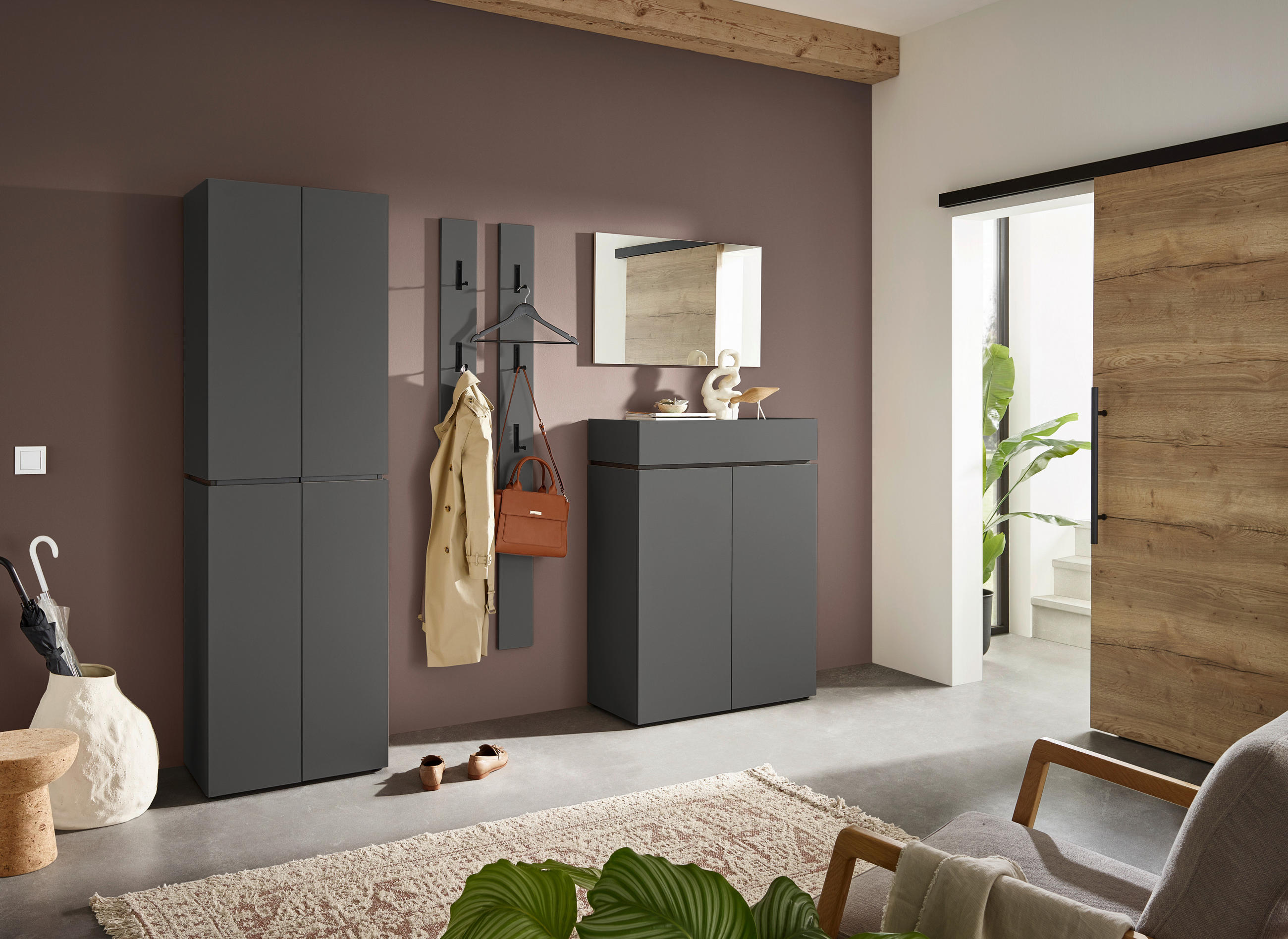 SCHUHSCHRANK Graphitfarben - Schwarz/Graphitfarben, Design, Holzwerkstoff/Kunststoff (90/121/40cm) - Voleo