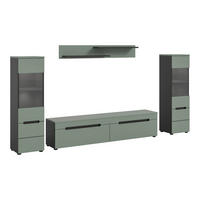 WOHNWAND 4-teilig  in Grau, Graugrün  272/141/33 cm  - Schwarz/Graugrün, Design, Holzwerkstoff/Kunststoff (272/141/33cm) - Livetastic