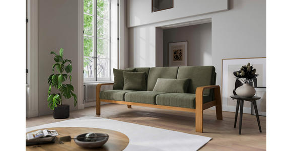 3-SITZER-SOFA Mikrofaser Olivgrün  - Eichefarben/Olivgrün, KONVENTIONELL, Holz/Textil (200/91/93cm) - Cantus