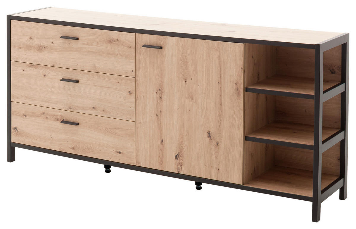 SIDEBOARD  in 180/83/40 cm  - Eichefarben/Anthrazit, Design, Holzwerkstoff/Metall (180/83/40cm) - Carryhome