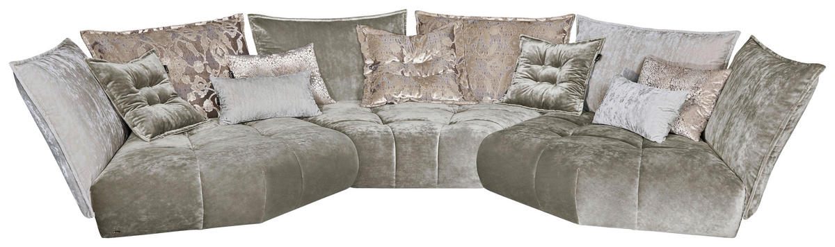 WOHNLANDSCHAFTTrapezform  in Velours Grau, Greige  - Greige/Schwarz, Trend, Kunststoff/Textil (280/384/280cm) - Bretz