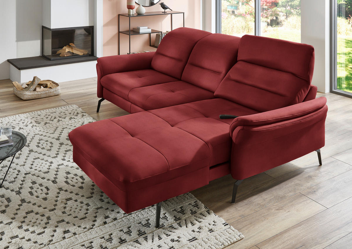 ECKSOFA in Flachgewebe Rot  - Rot/Schwarz, Konventionell, Textil/Metall (260/181cm) - Beldomo Speed