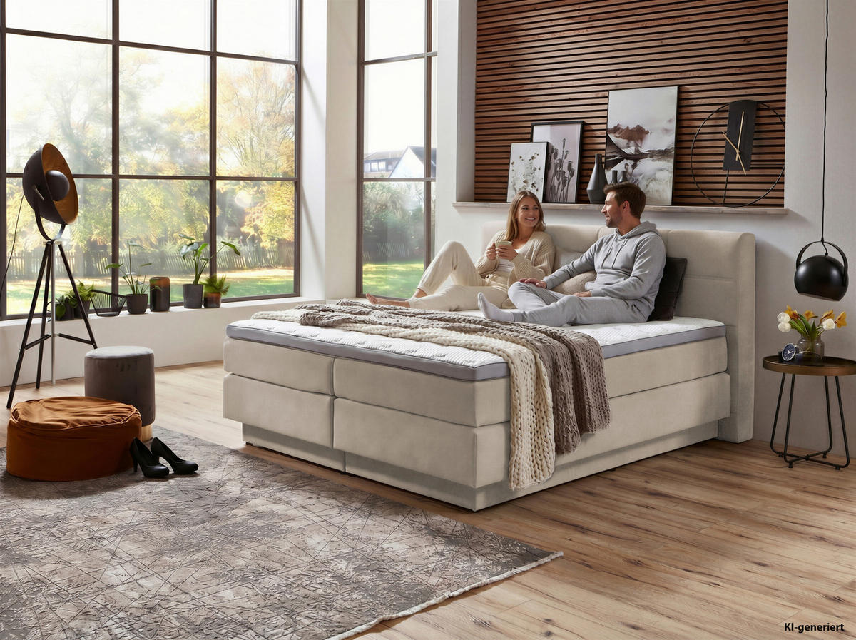 BOXSPRINGBETT 180/200 cm  Naturfarben  - Schwarz/Naturfarben, Konventionell, Kunststoff/Textil (180/200cm) - Carryhome