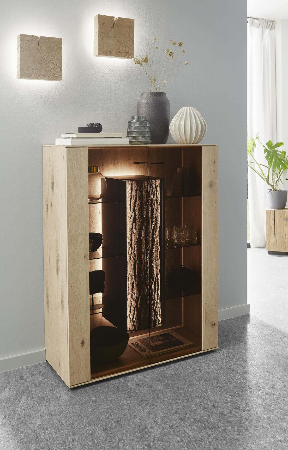 HIGHBOARD Eichefarben  106/138/44 cm  - Eichefarben, Natur, Glas/Holz (106/138/44cm) - Valnatura