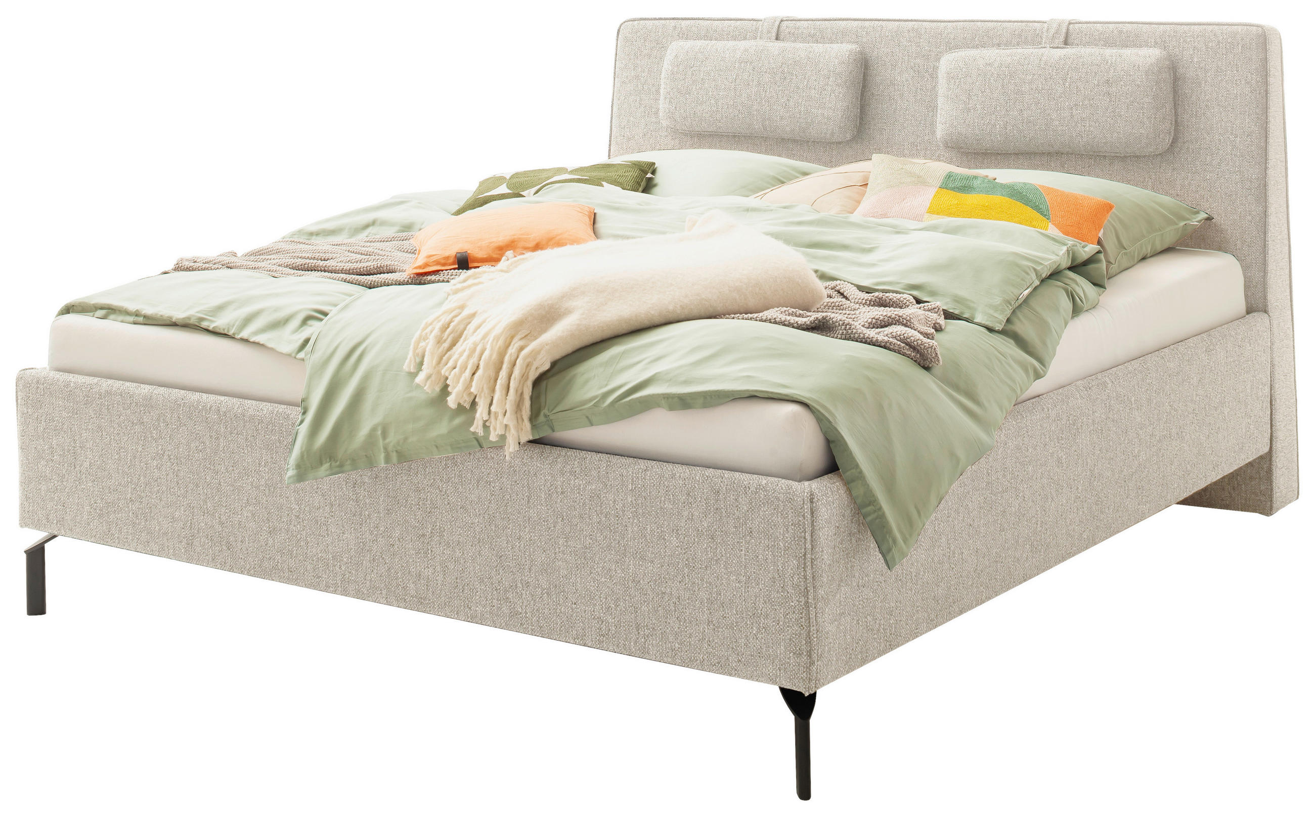 POLSTERBETT MADRID Lattenrost, Bettkasten 180/200 cm  in Beige  - Birkefarben/Beige, Design, Holz/Textil (180/200cm) - Schöner Wohnen