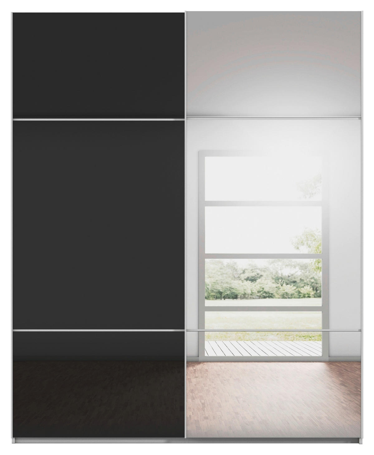 SCHWEBETÜRENSCHRANK 181/223/68 cm 2-türig Schwarz, Grau  - Schwarz/Grau, KONVENTIONELL, Glas/Holzwerkstoff (181/223/68cm) - Novel