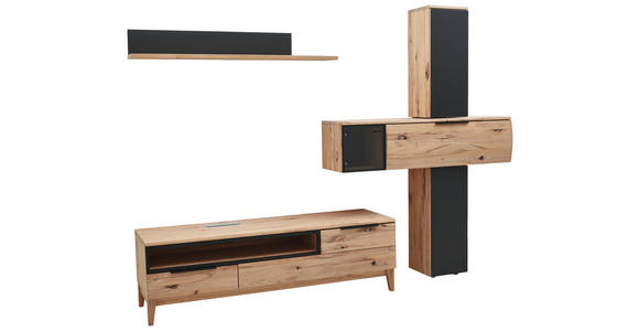 WOHNWAND in Anthrazit, Buchefarben - Anthrazit/Buchefarben, MODERN, Glas/Holz (300/213/56cm) - Valnatura