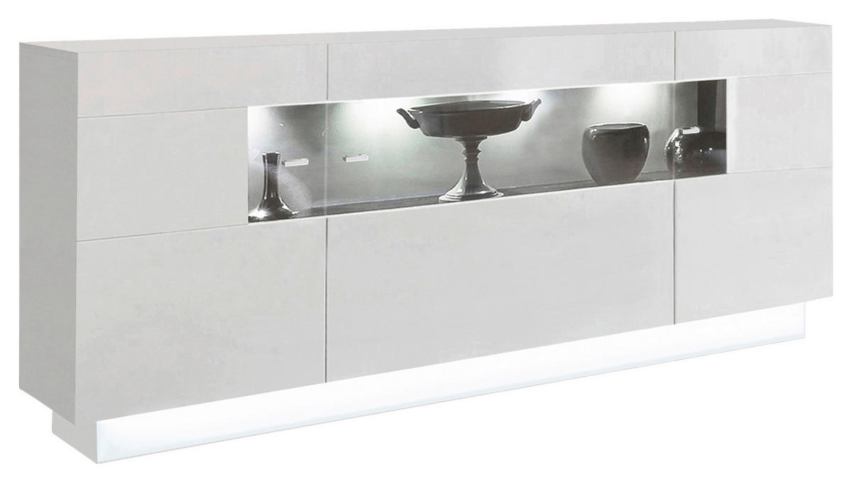 SIDEBOARD  in 160/85/43 cm  - Silberfarben/Weiß, KONVENTIONELL, Glas/Holzwerkstoff (160/85/43cm) - Livetastic