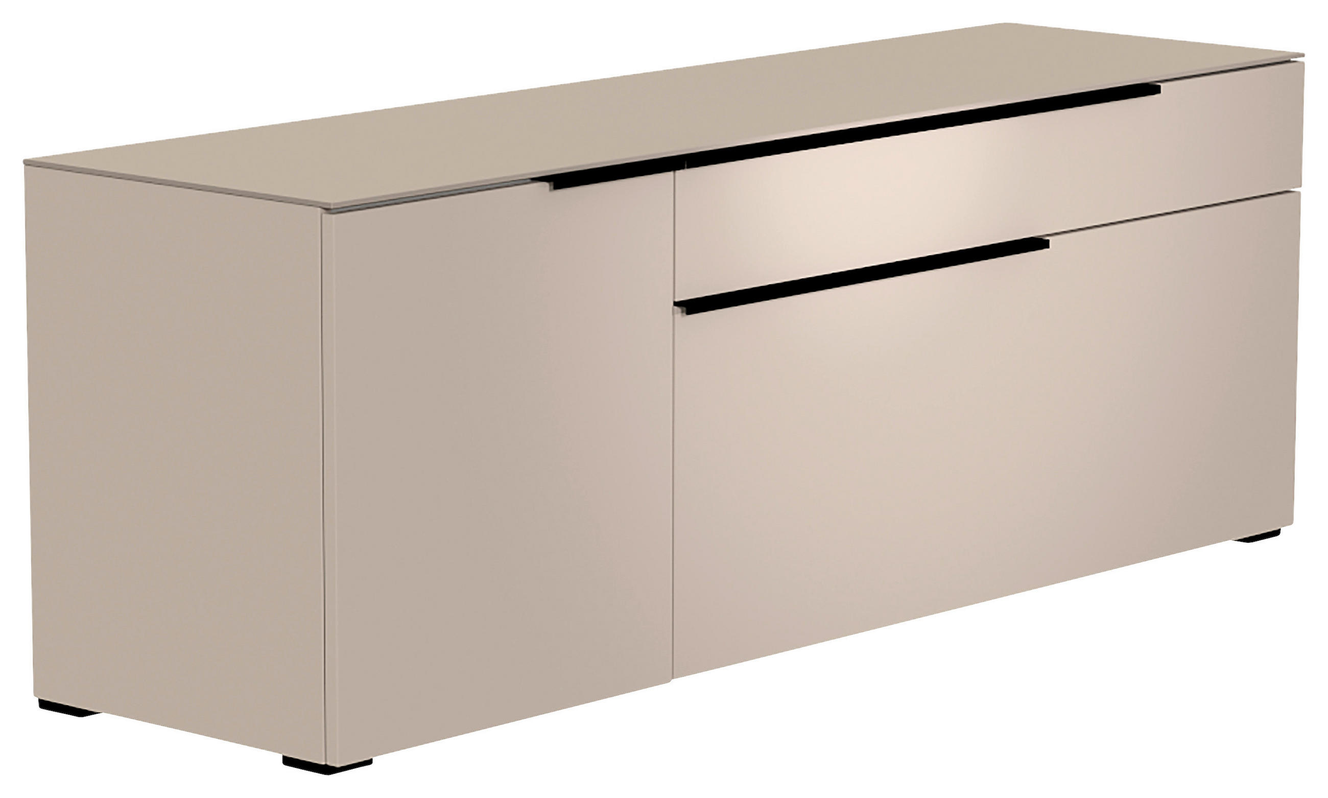 LOWBOARD Schwarz, Sandfarben  160/58/45 cm  - Sandfarben/Schwarz, Design, Glas/Holzwerkstoff (160/58/45cm) - Moderano