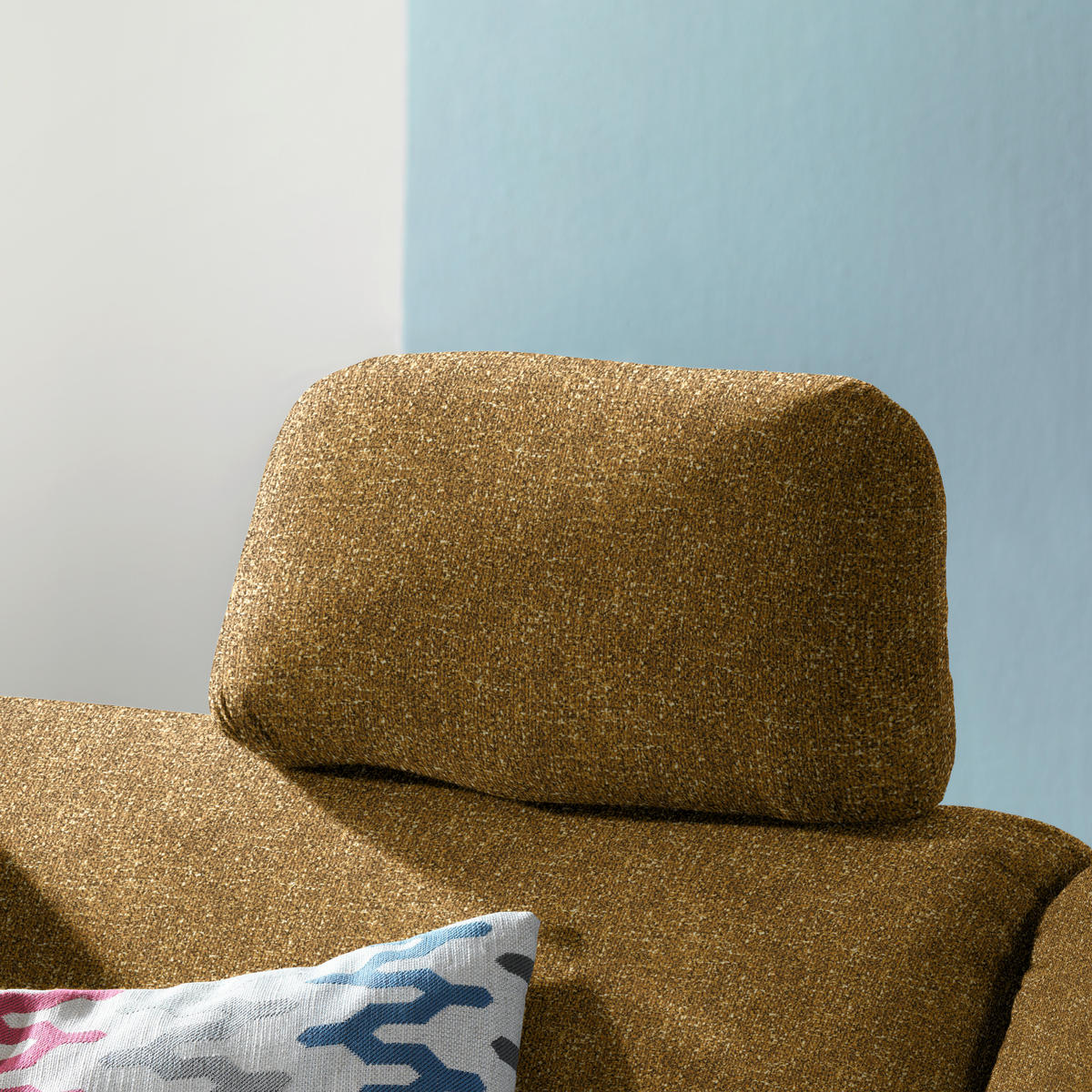 ECKSOFA  in Mikrovelours Senfgelb  227/208 cm  - Eichefarben/Rot, KONVENTIONELL, Holz/Textil (227/208cm) - Sedda