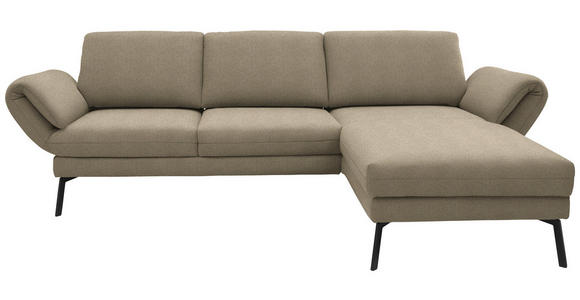 ECKSOFA  in Flachgewebe Hellbraun Armteilverstellung, Relaxfunktion, Drehsitzfunktion  255-365/175-224 cm  - Hellbraun/Schwarz, Design, Textil/Metall (255-365/175-224cm) - Dieter Knoll