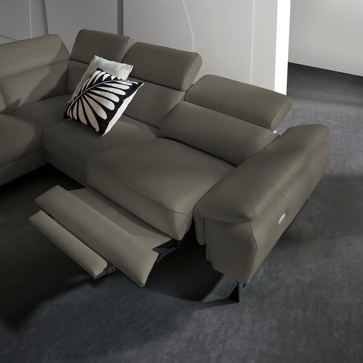 ECKSOFA in Echtleder Graubraun  - Graubraun/Schwarz, Design, Leder/Metall (281/225cm) - Celina Home