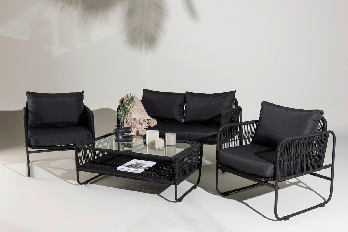 LOUNGEGRUPP 4 delar  - svart, Klassisk, metall/textil - Gardenson