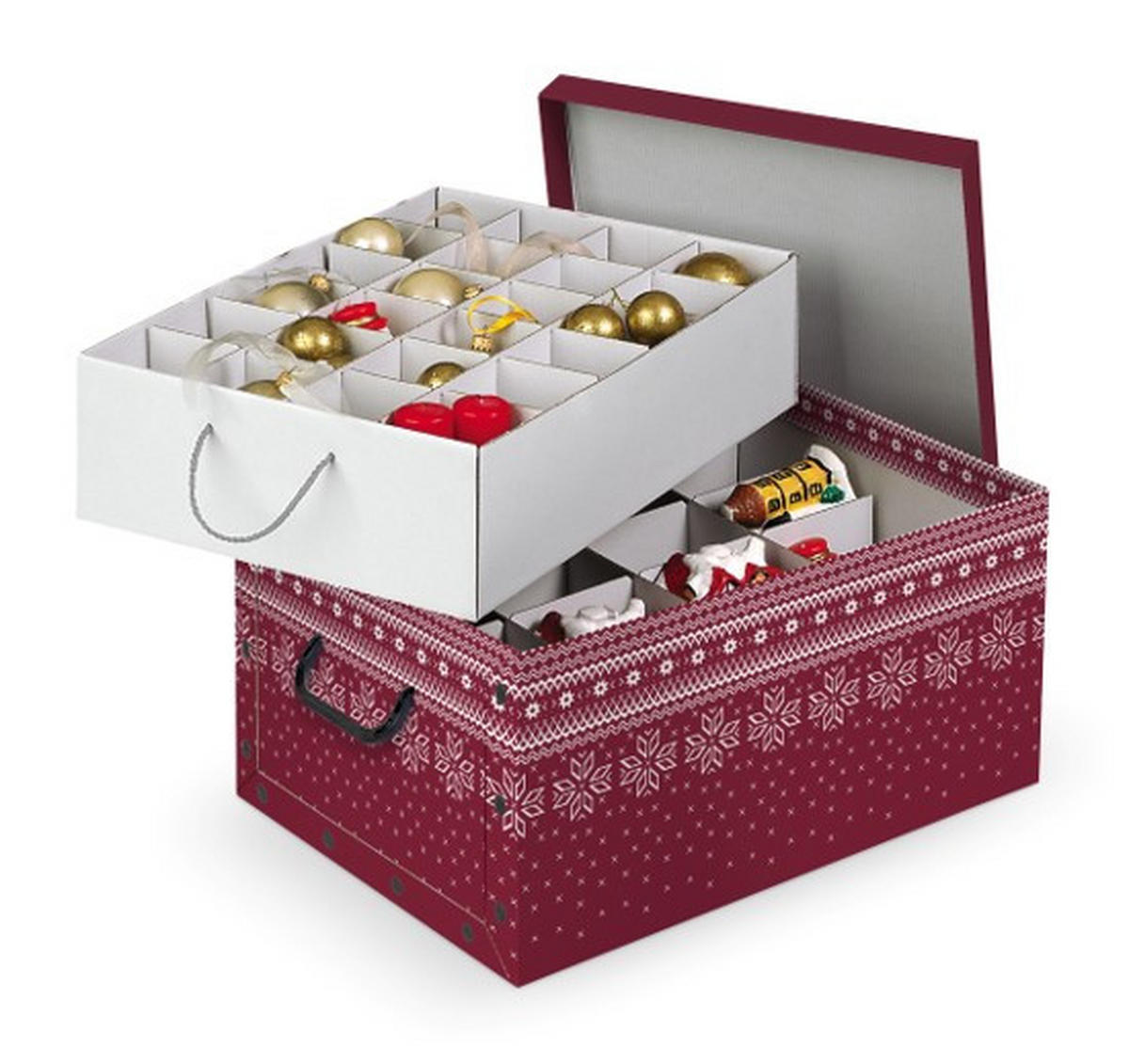 TÁROLÓDOBOZ  - piros/fehér, Basics, műanyag/karton (39/50/24cm) - X-Mas