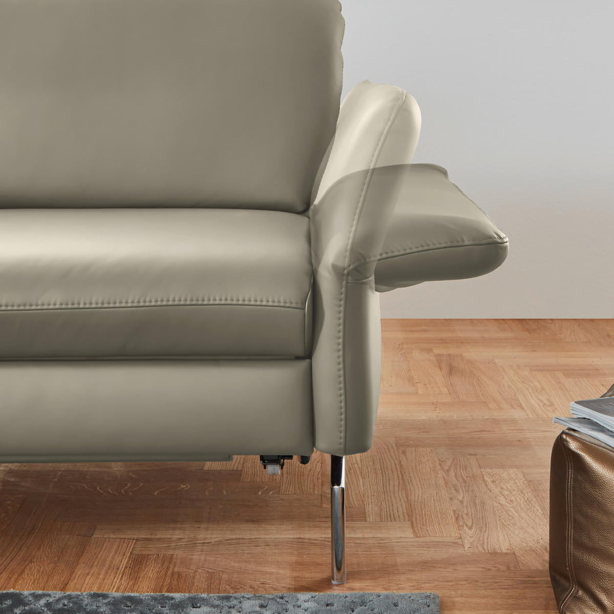ECKSOFA in Echtleder Ecru  - Ecru/Alufarben, Konventionell, Leder/Metall (220/284cm) - Beldomo Premium
