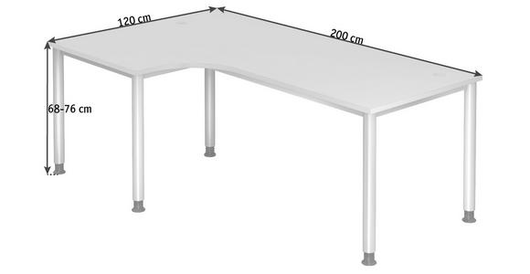 ECKSCHREIBTISCH 200/120/68-76 cm  in Grau, Silberfarben  - Silberfarben/Grau, KONVENTIONELL, Holzwerkstoff/Metall (200/120/68-76cm) - Venda