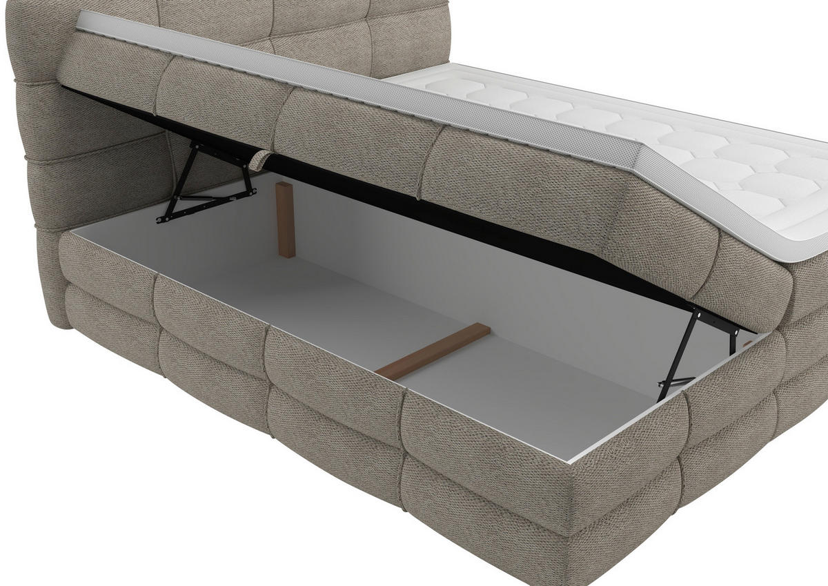 BOXSPRINGBETT 160/200 cm,  in Sandfarben, gepolstertes Kopfteil, Bettkasten, Topper, Matratzen, H3 + H3 = fest  - Sandfarben/Schwarz, Design, Kunststoff/Textil (160/200cm) - Chameo
