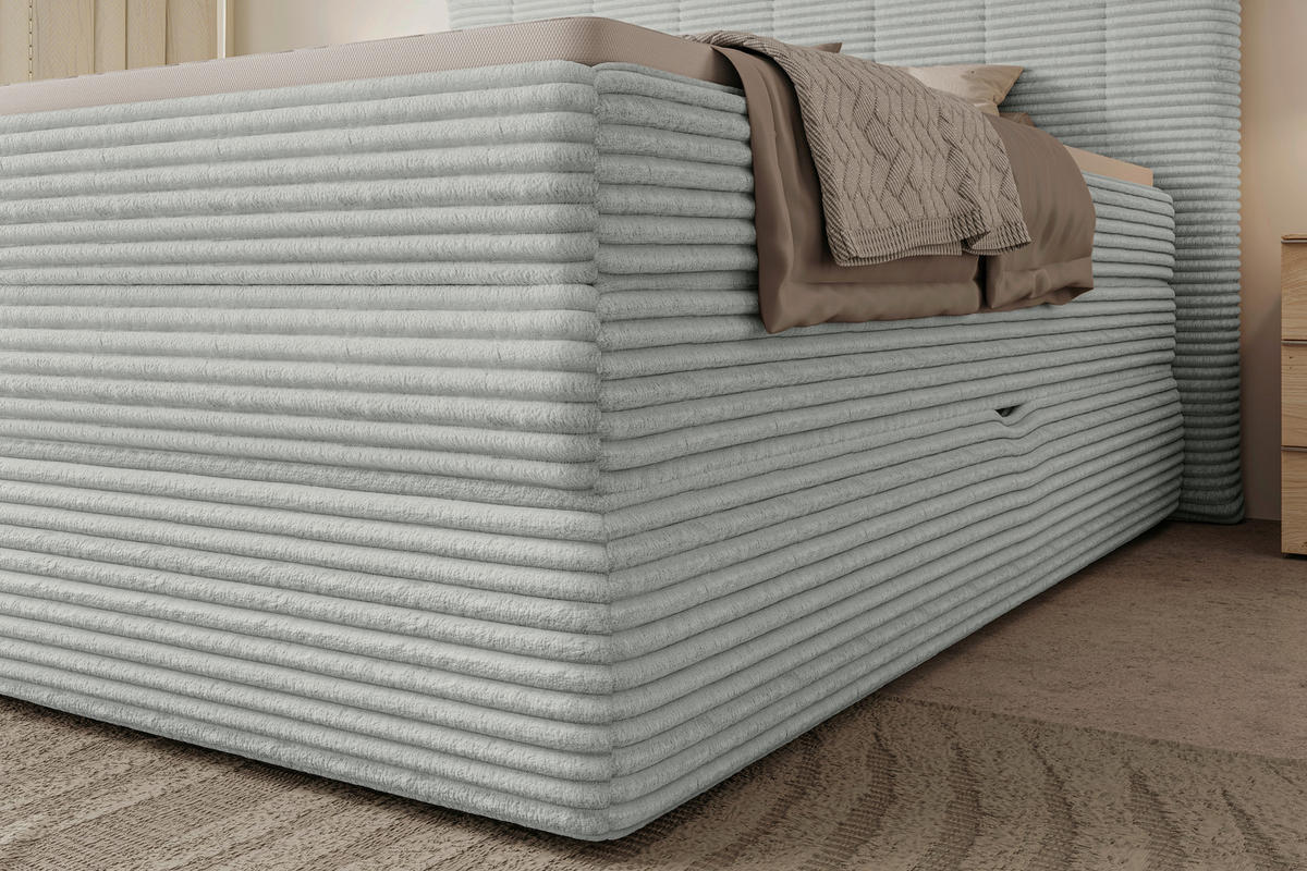 BOXSPRINGBETT 180/200 cm,  in Greige, gepolstertes Kopfteil, Bettkasten, Topper, Matratzen, H2 + H4 = mittel + sehr fest  - Greige/Schwarz, Design, Kunststoff/Textil (180/200cm) - Chameo