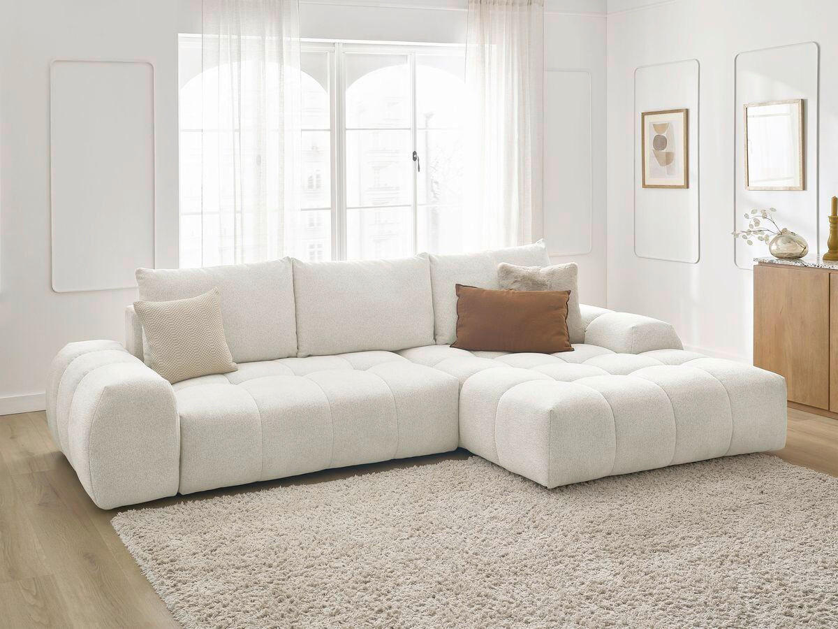 ECKSCHLAFSOFA EVEREST  mit Rücken echt, Armteil links, Armteil rechts Flachgewebe Weiß  - Schwarz/Weiß, MODERN, Kunststoff/Textil (318/180cm) - Livetastic