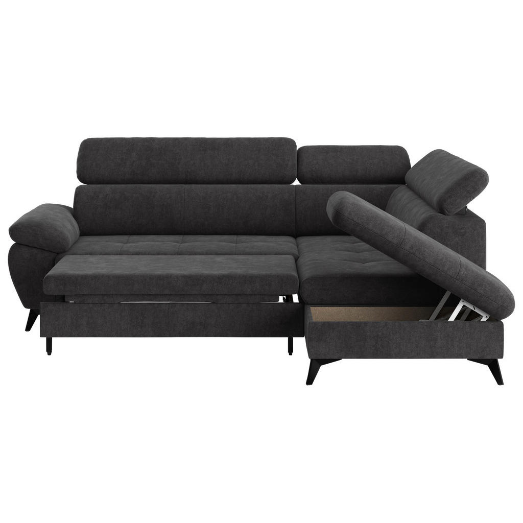 Thumbnail - Mid.you Ecksofa, Dunkelgrau, Textil, 5-Sitzer, Ottomane rechts, L-Form, 265x207 cm, Typenauswahl, Stoffauswahl, seitenve...