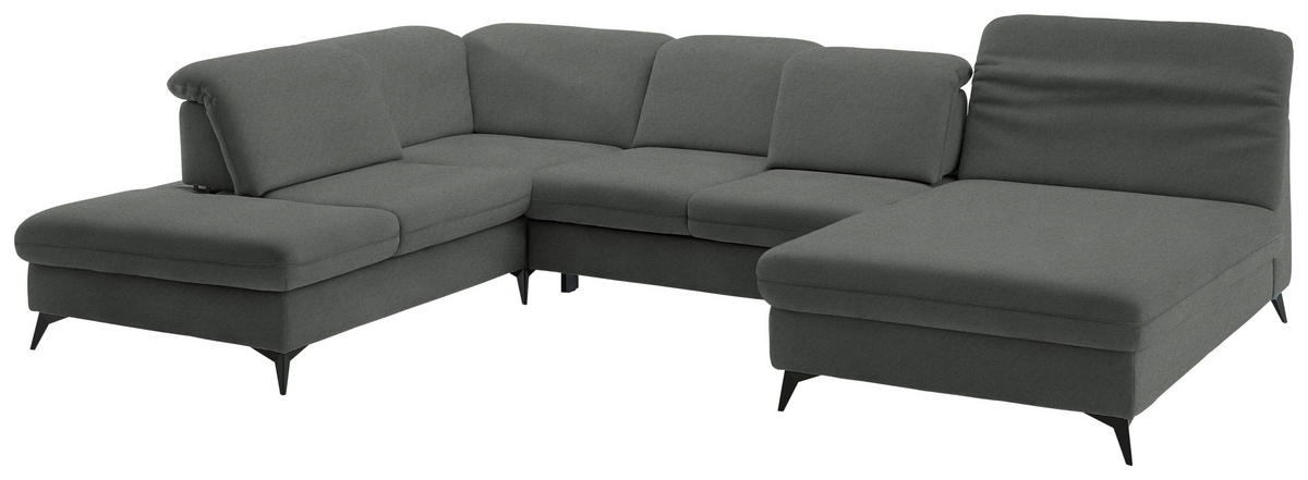 WOHNLANDSCHAFT Chenille Grau  - Schwarz/Grau, Design, Textil/Metall (255/369/198cm) - Beldomo Style