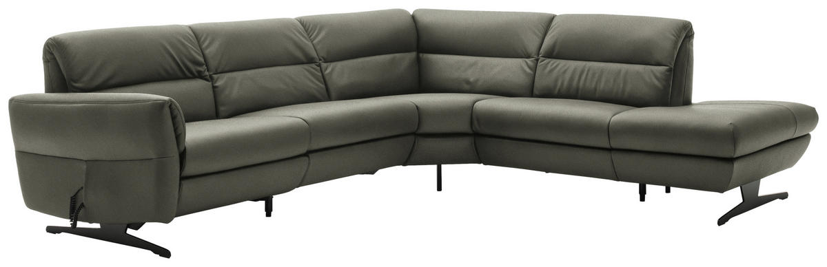 ECKSOFA Grau Echtleder  - Schwarz/Grau, Design, Leder/Metall (286/258cm) - Schöner Wohnen