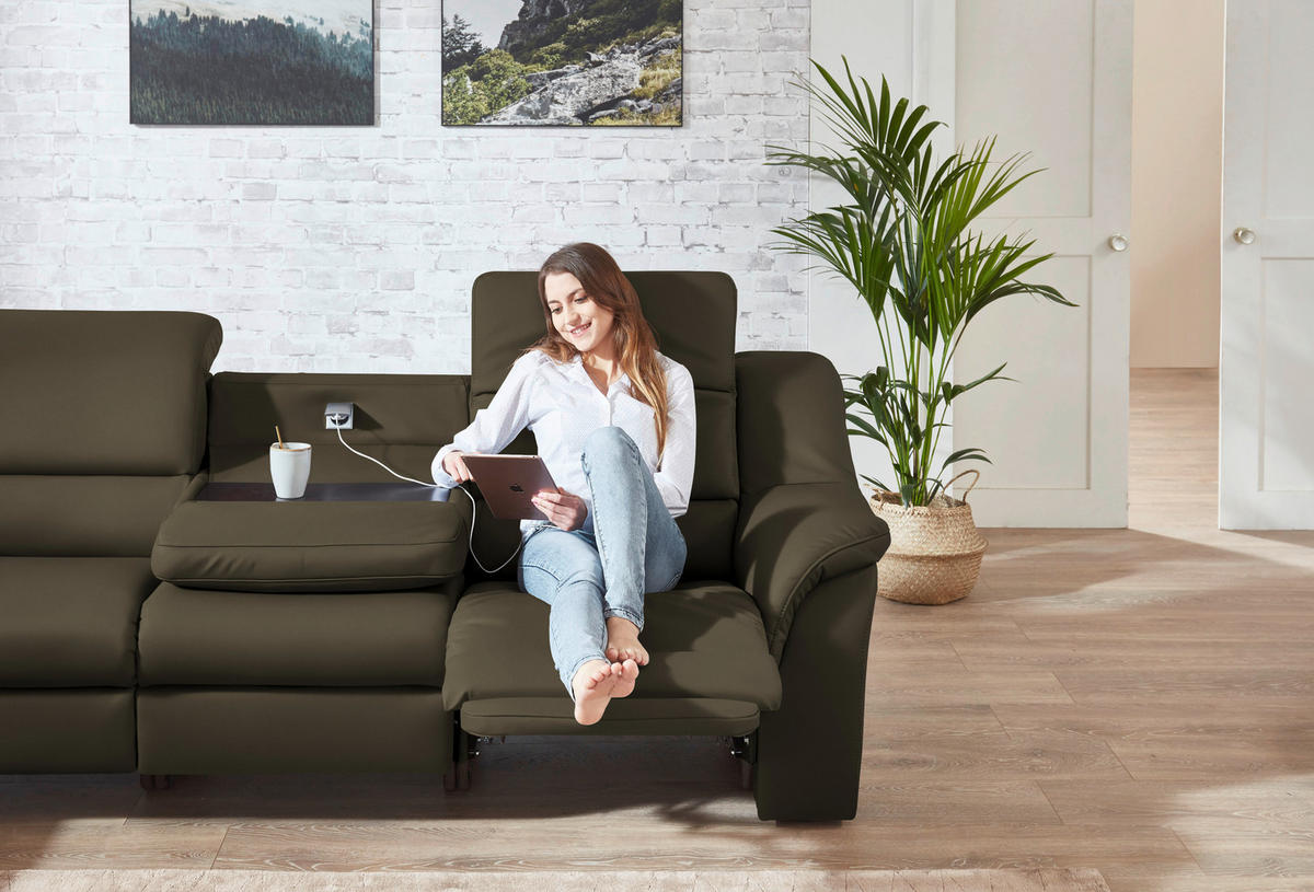 ECKSOFA  in Echtleder Olivgrün  260/324 cm  - Schwarz/Olivgrün, KONVENTIONELL, Leder/Kunststoff (260/324cm) - Cantus