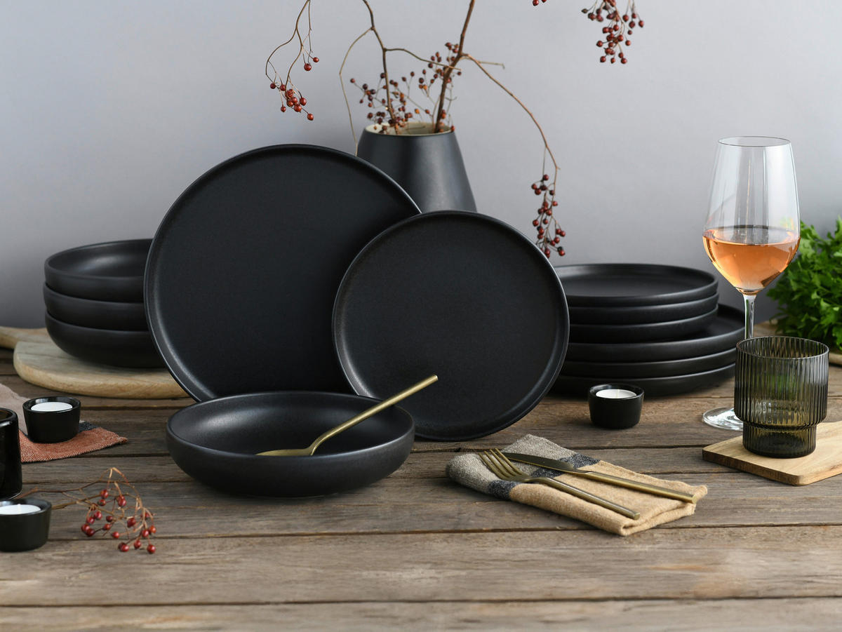 TAFELSERVICE Uno 12-teilig  - Schwarz, Design, Keramik (36,5/36,5/34,5cm) - Creatable