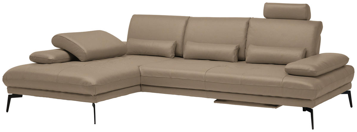 ECKSOFA in Echtleder Mokka  187/273 cm  - Schwarz/Mokka, Design, Leder/Metall (187/273cm) - Celina Home