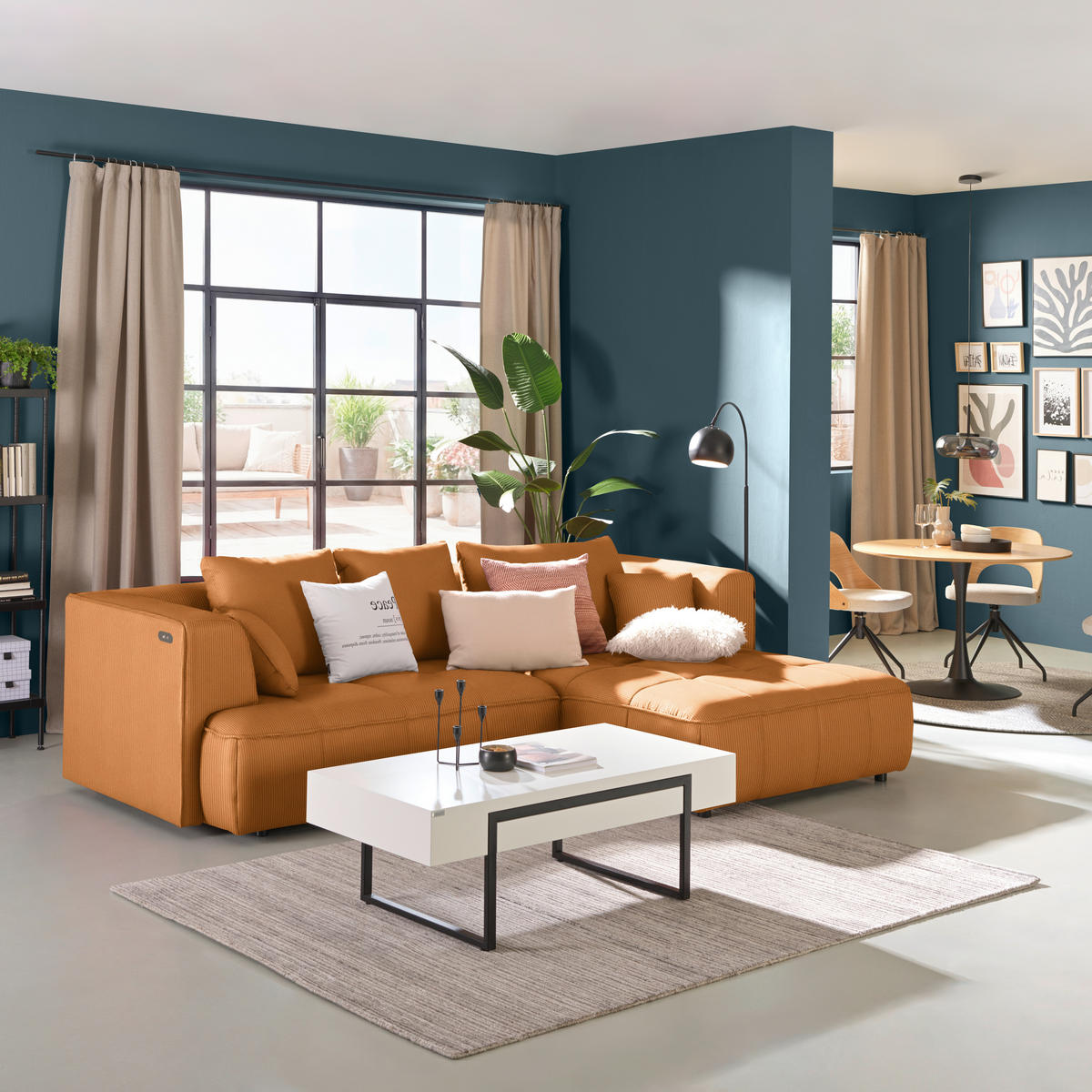 ECKSOFA Currygelb Feincord Zierkissen, Rückenkissen, Sitzvorzug  - Currygelb/Schwarz, Design, Kunststoff/Textil (288/188cm) - Welnova