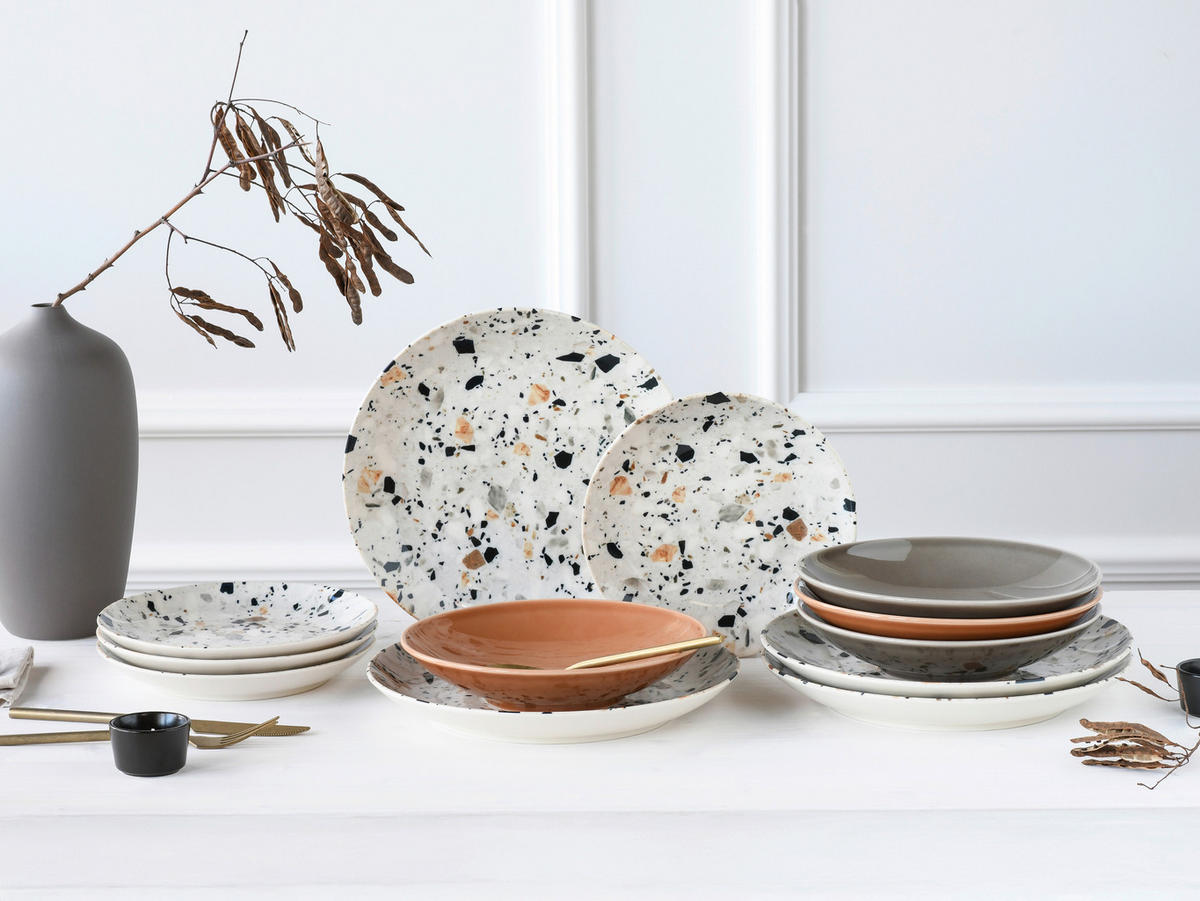 SERVIS Terrazzo Mix 12 delar  - grå/multicolor, Basics, keramik - Creatable