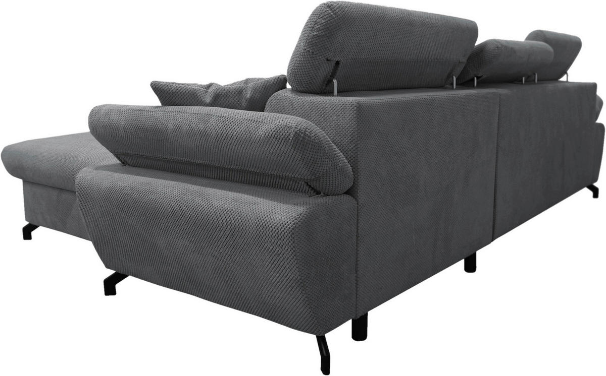 ECKSOFA OMEGA in Chenille Dunkelgrau  280/186 cm  - Dunkelgrau/Schwarz, Design, Textil/Metall (280/186cm) - MID.YOU