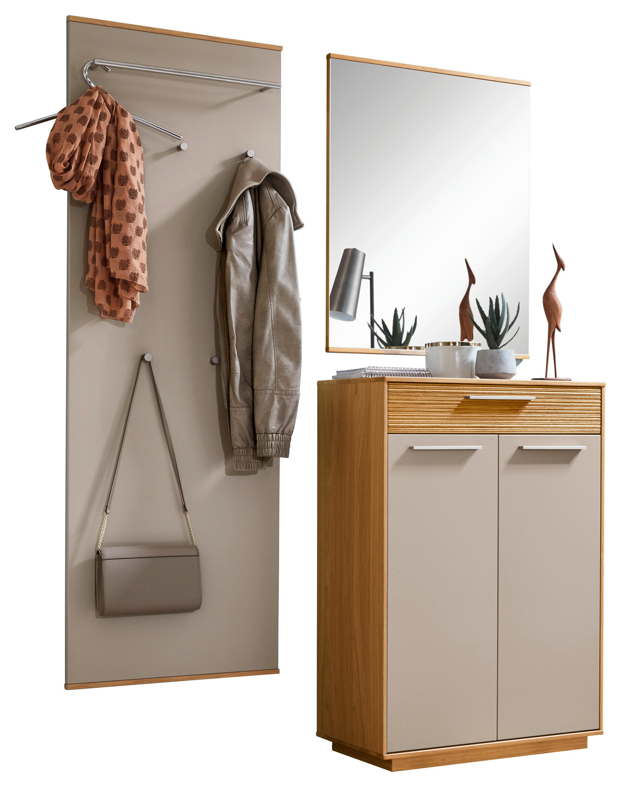 GARDEROBE 3-teilig in 145/195/37 cm - Taupe/Eichefarben, Design, Holz/Holzwerkstoff (145/195/37cm)