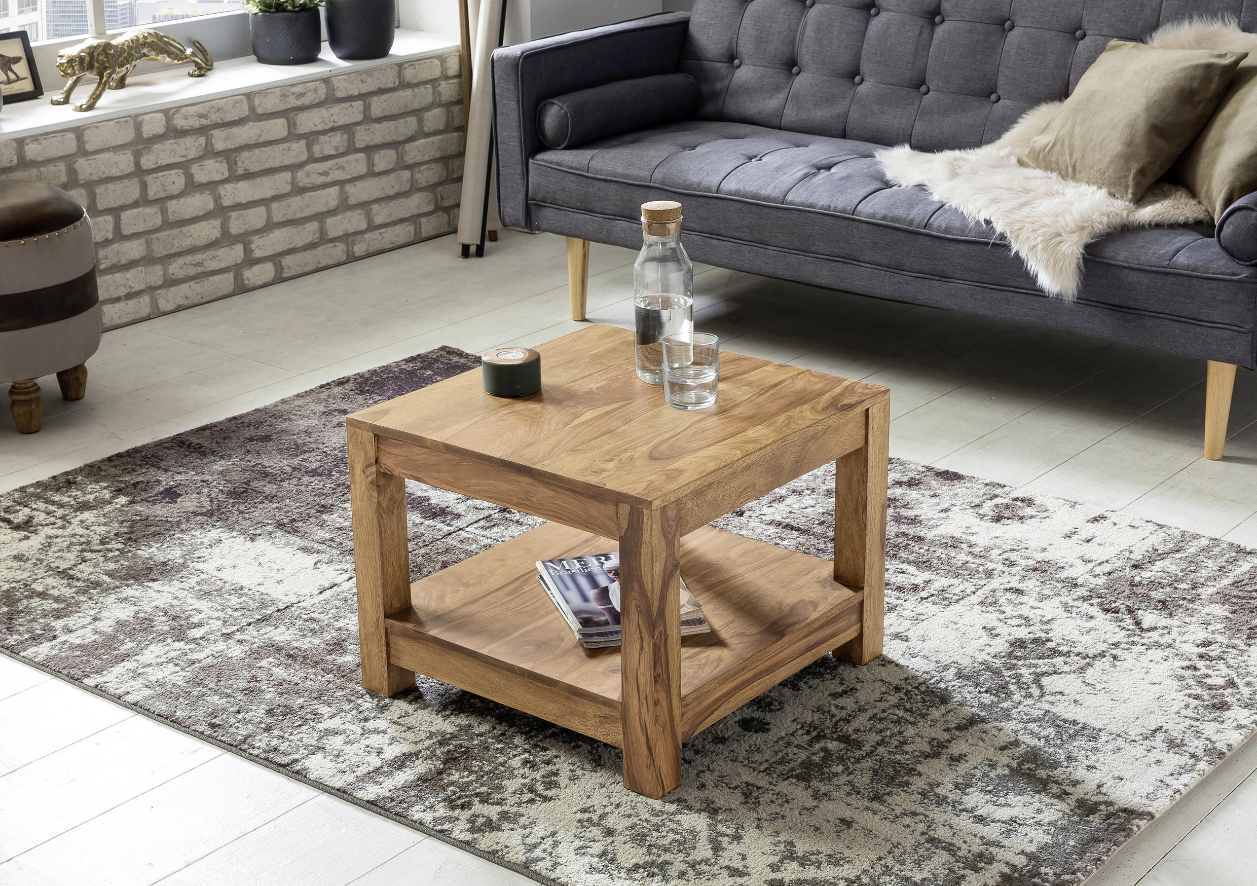 COUCHTISCH Akazie massiv quadratisch Akaziefarben - Akaziefarben, Design, Holz (60/60/40cm) - MID.YOU