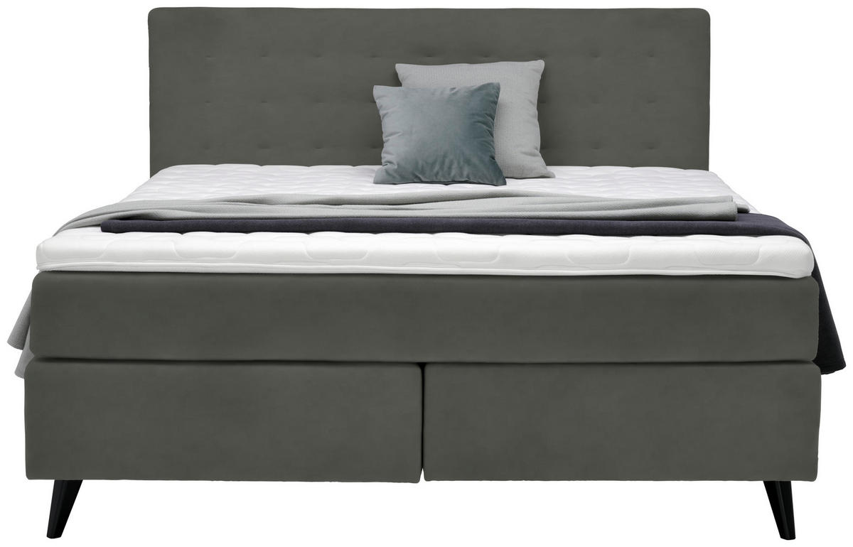 BOXSPRINGBETT 180/200 cm  in Grau  - Schwarz/Grau, Konventionell, Holz/Textil (180/200cm) - Voleo