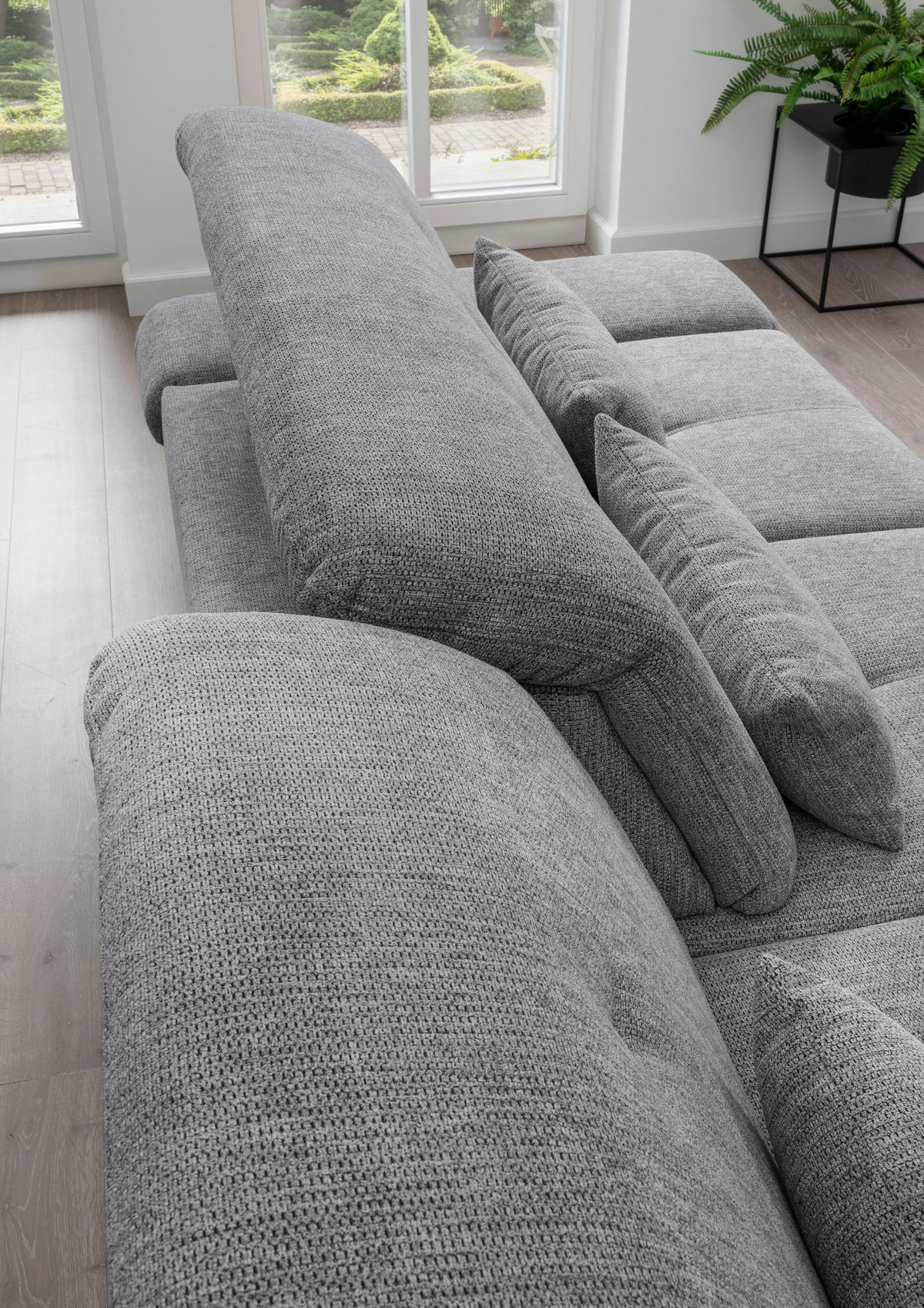 ECKSOFA in Chenille Dunkelgrau  - Chromfarben/Dunkelgrau, Design, Textil/Metall (196/300cm) - Livetastic