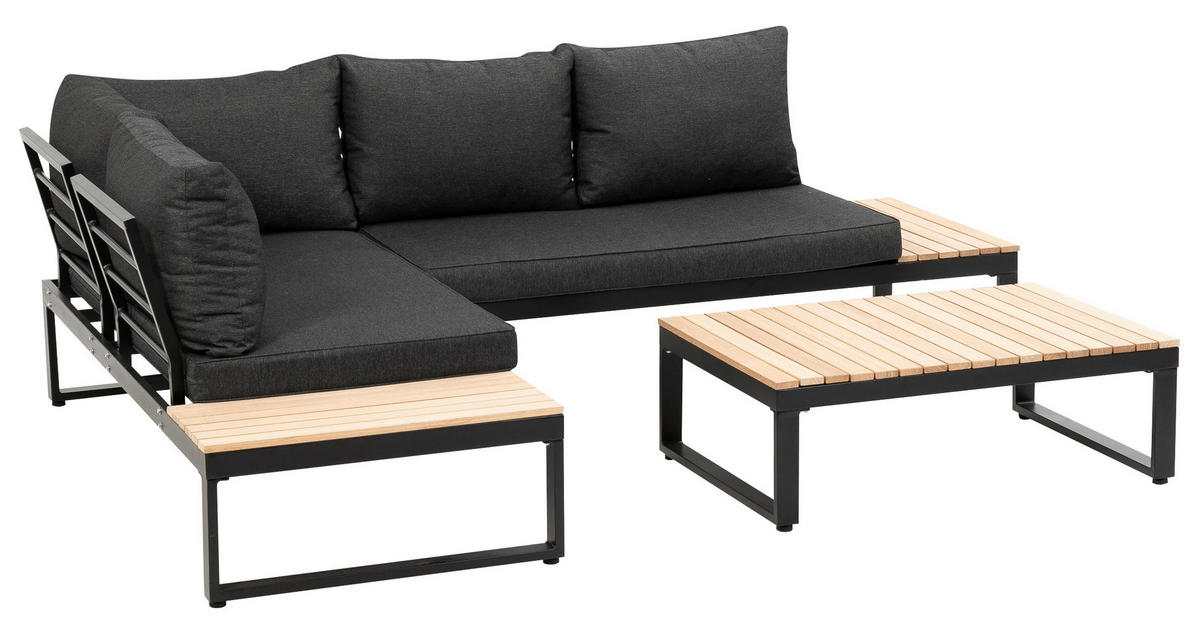 LOUNGEGARNITUR Akazie massiv, Hartholz Aluminium  - Anthrazit/Braun, MODERN, Holz/Textil (178/68/228,5cm) - Gardenson
