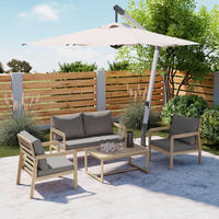 VRTNI SET   drvo, tekstil  svijetlo siva, boje tikovine    - boje tikovine/svijetlo siva, Moderno, drvo/tekstil (85/116/60/35/72/72/55/64/64cm) - Ambia Garden