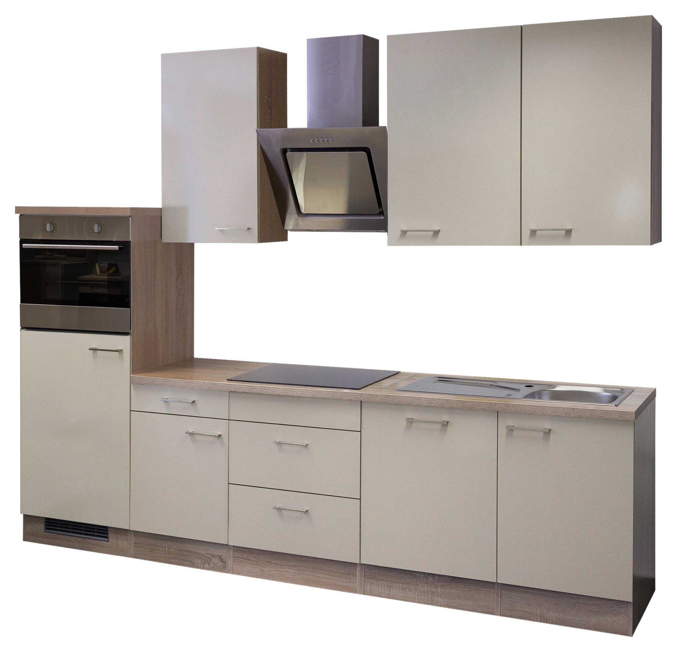 KÜCHENBLOCK 280 cm   in Kaschmir  - Kaschmir/Edelstahlfarben, MODERN, Holzwerkstoff/Metall (280cm) - FlexWell