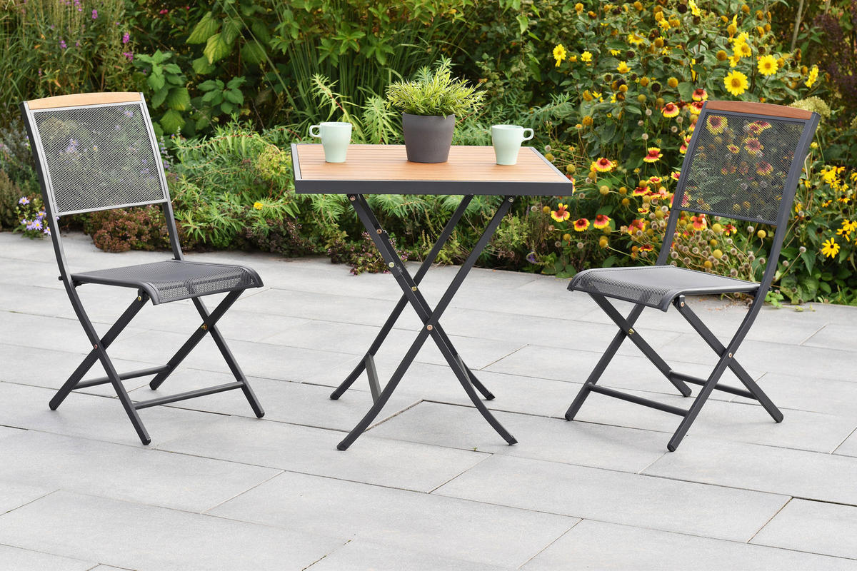 GARTENKLAPPTISCH 70/70/73 cm Holz, Metall quadratisch  - Graphitfarben/Akaziefarben, KONVENTIONELL, Holz/Metall (70/70/73cm) - Gardenson