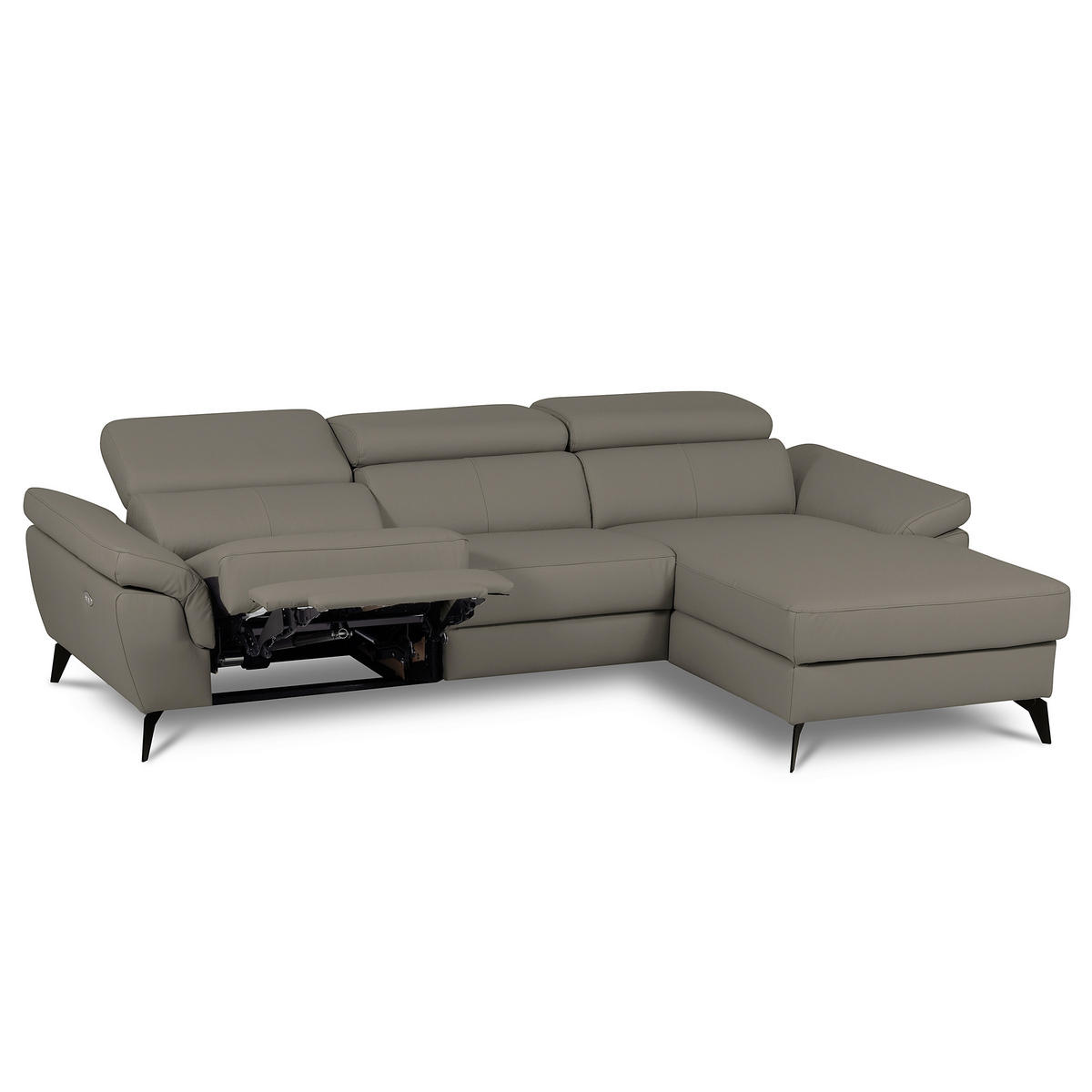 ECKSOFA SONO in Lederlook Echtleder Schlammfarben Armteilverstellung, Kopfteilverstellung  252/179 cm  - Schlammfarben/Schwarz, Design, Leder/Textil (252/179cm) - Livetastic