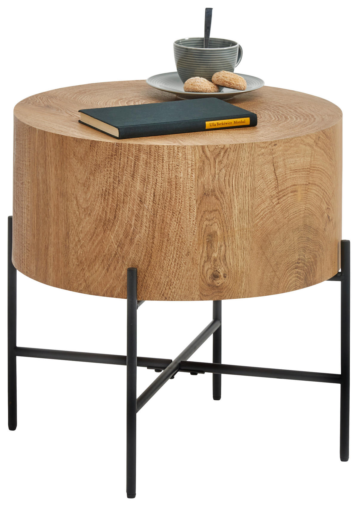 BEISTELLTISCH 45/45/45 cm Schwarz, Eichefarben rund  - Eichefarben/Schwarz, MODERN, Holzwerkstoff/Metall (45/45/45cm) - Xora