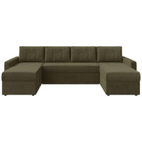 WOHNLANDSCHAFT Olivgrün Cord  - Schwarz/Olivgrün, KONVENTIONELL, Kunststoff/Textil (152/290/152cm) - Ti'me