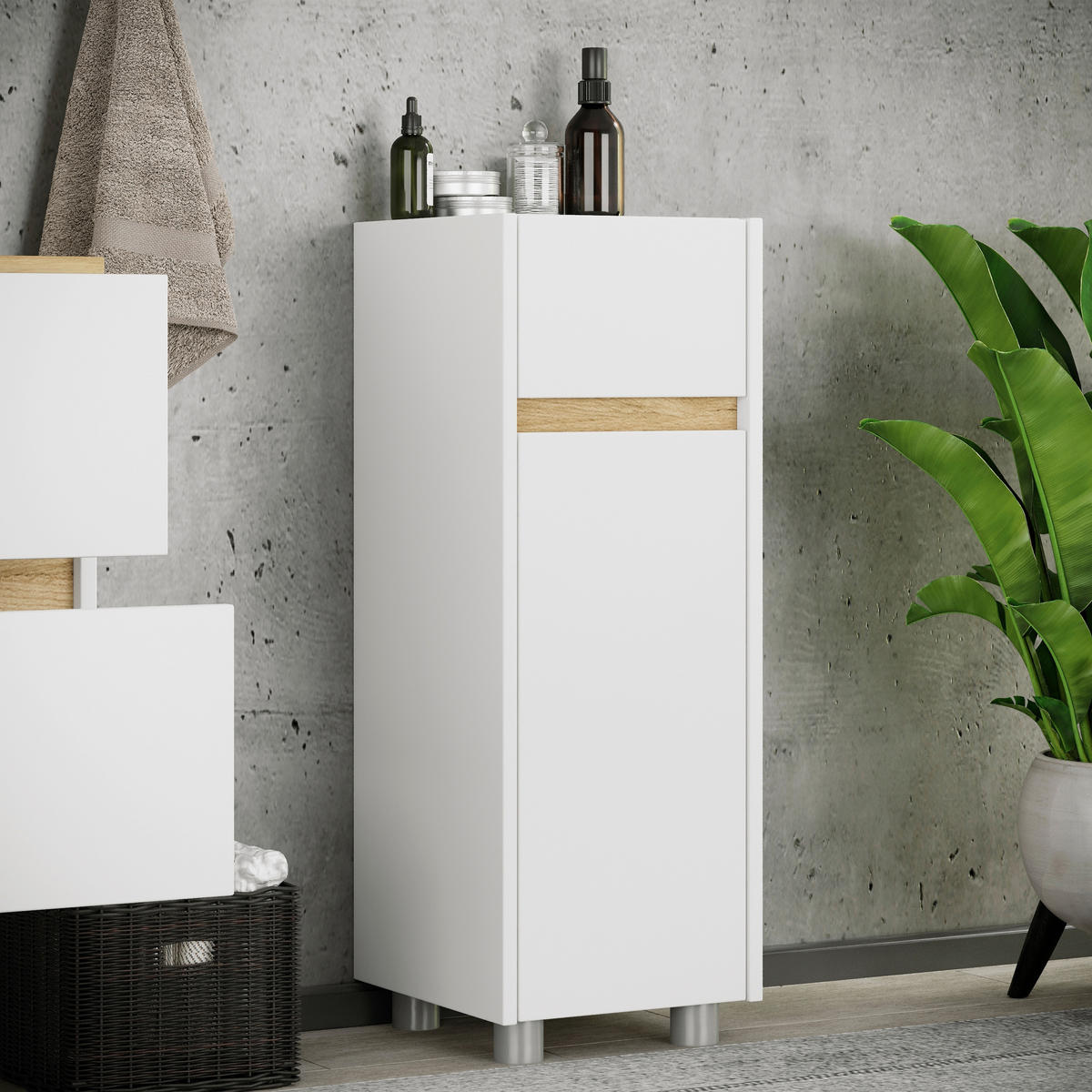 MIDISCHRANK 30/85/33 cm  - Honigeiche/Silberfarben, Trend, Holzwerkstoff/Kunststoff (30/85/33cm) - MID.YOU