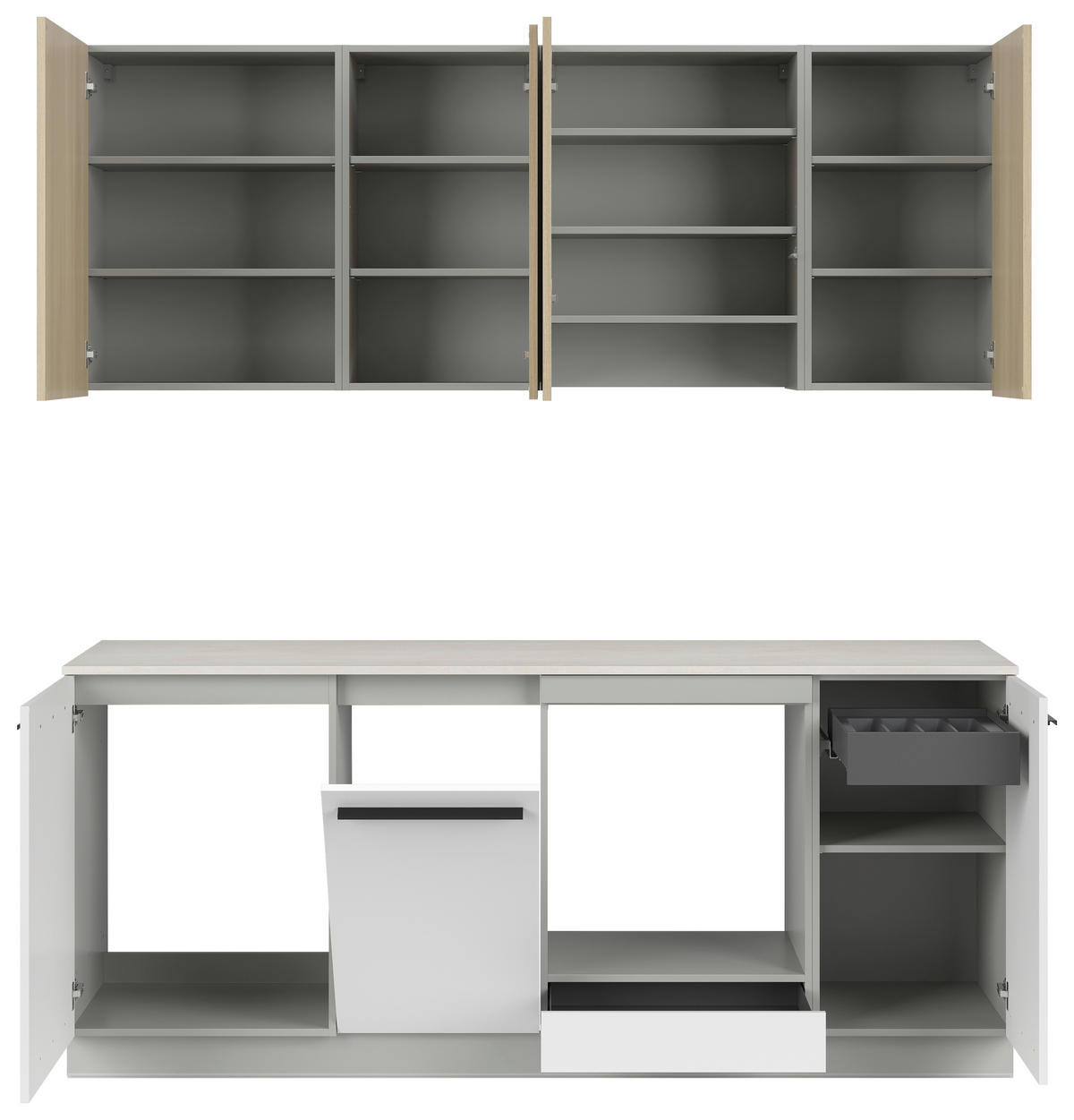 KÜCHENBLOCK 210 cm   in Grau, Weiß, Eichefarben  - Eichefarben/Schwarz, Basics, Holzwerkstoff/Kunststoff (210cm) - Visiona