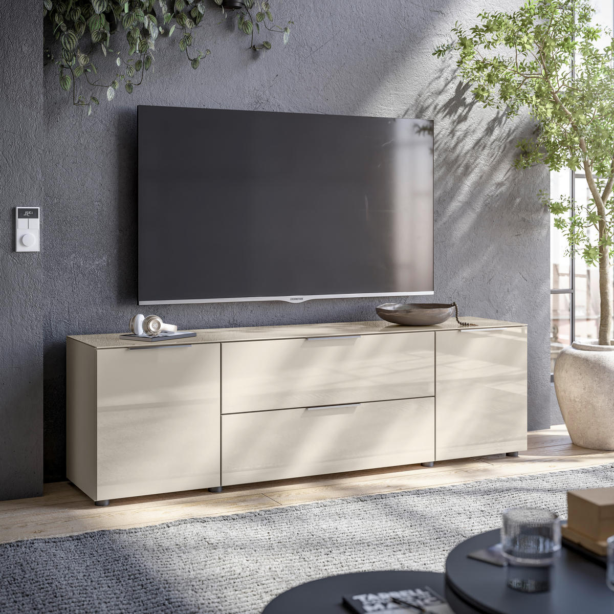 TV-ELEMENT kašmir  - barve kroma/črna, Moderno, kovina/umetna masa (180/55/40cm) - MID.YOU
