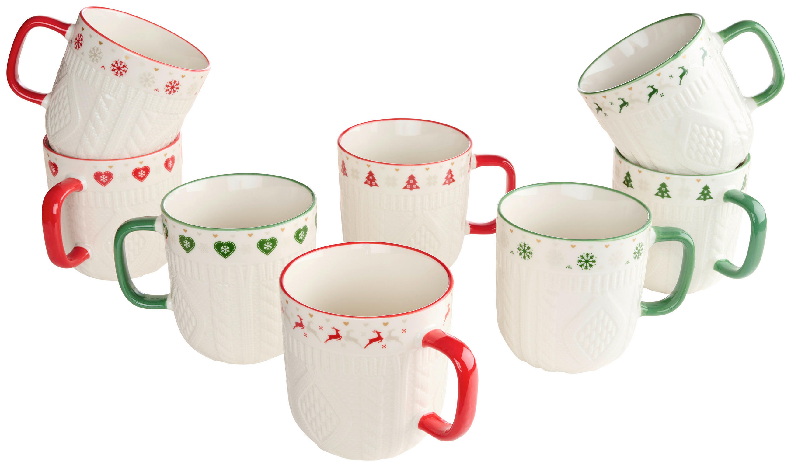 KAFFEEBECHER  340 ml   - Hellrot/Weiß, Trend, Keramik (8,8/9,4cm) - X-Mas