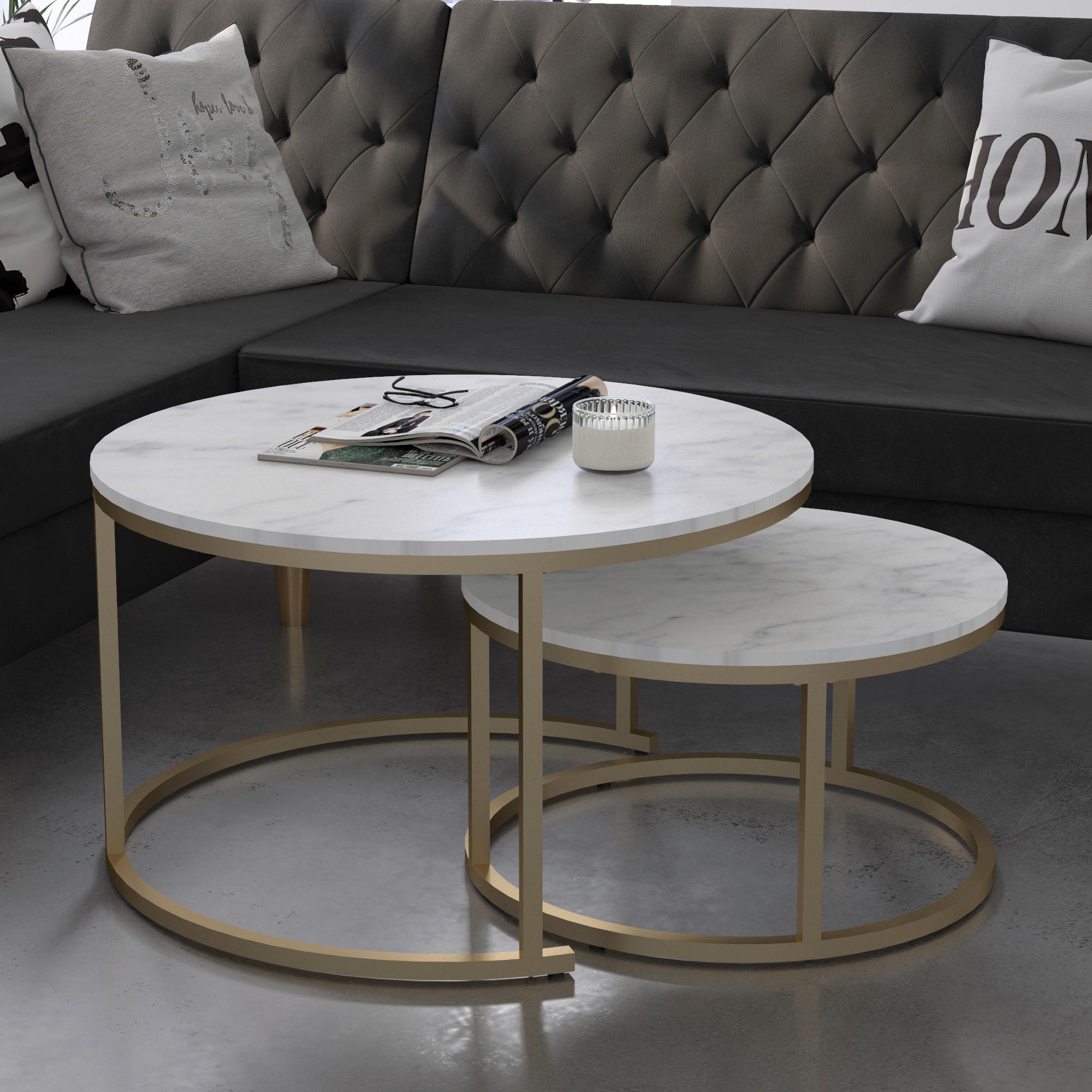 SATZTISCH in Metall, Holzwerkstoff 80/80/45 cm  - Goldfarben/Weiß, Design, Holzwerkstoff/Metall (80/80/45cm) - MID.YOU