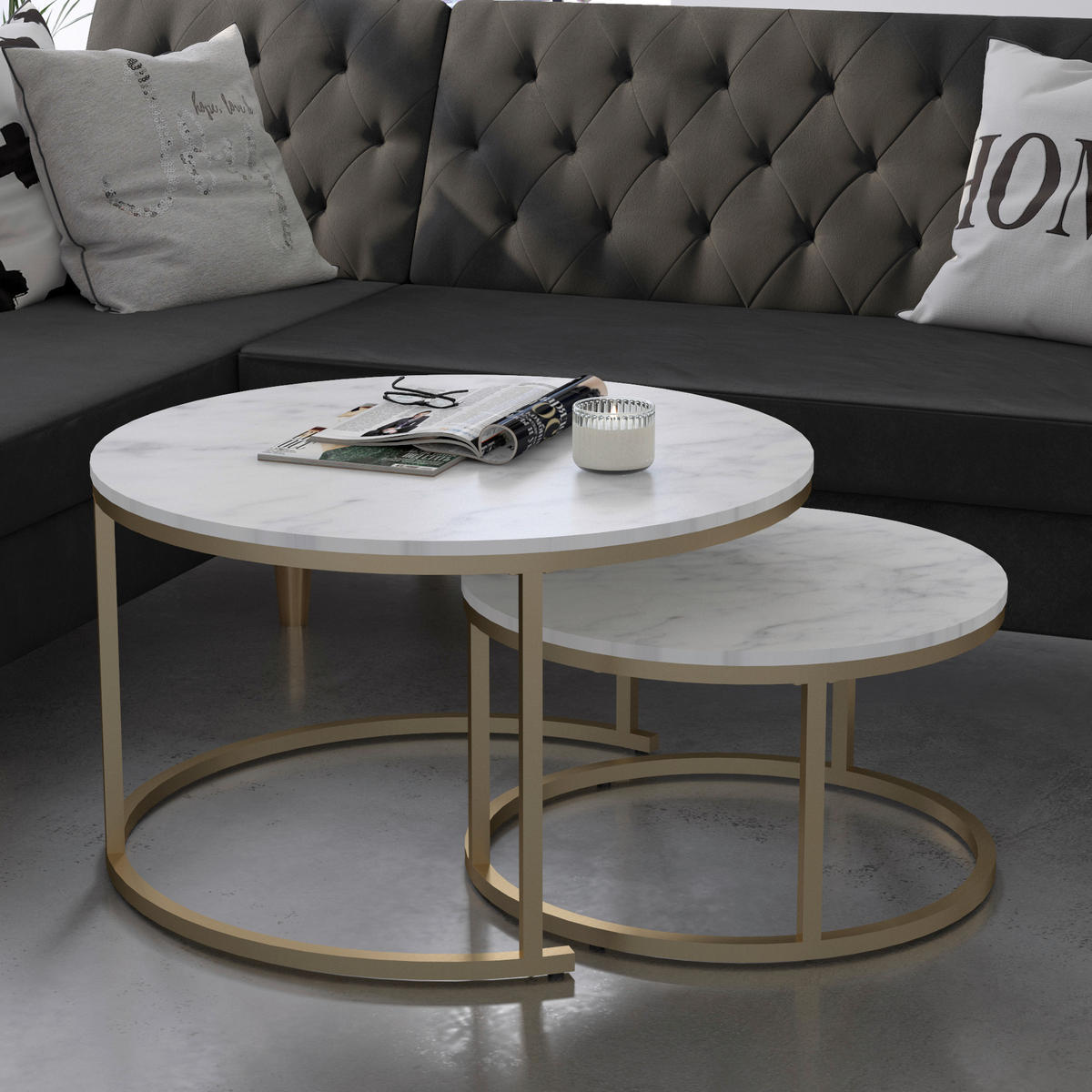 SATZTISCH in Metall, Holzwerkstoff 80/80/45 cm  - Goldfarben/Weiß, Design, Holzwerkstoff/Metall (80/80/45cm) - MID.YOU