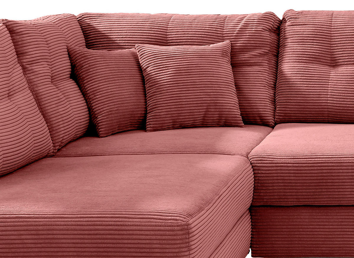 WOHNLANDSCHAFT Koralle Cord  - Koralle/Naturfarben, MODERN, Holz/Textil (206/338-352/176cm) - Livetastic